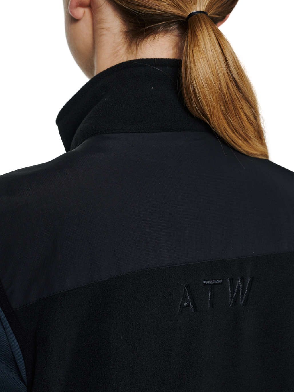 HALO BLOCKED FLEECE VEST, BLACK, model