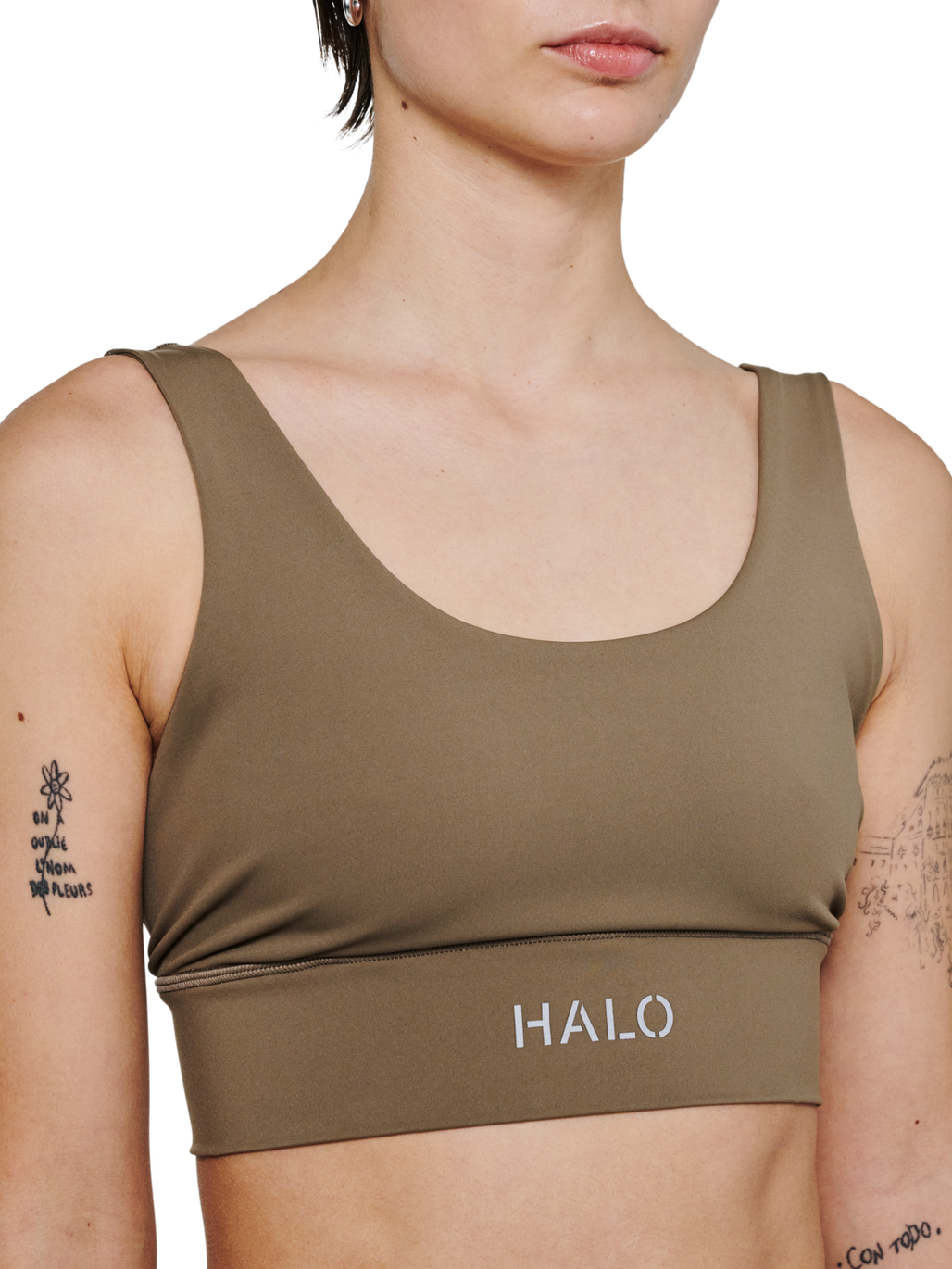 HALO WOMEN TRAINING BRA, CHOCOLATE CHIP, model