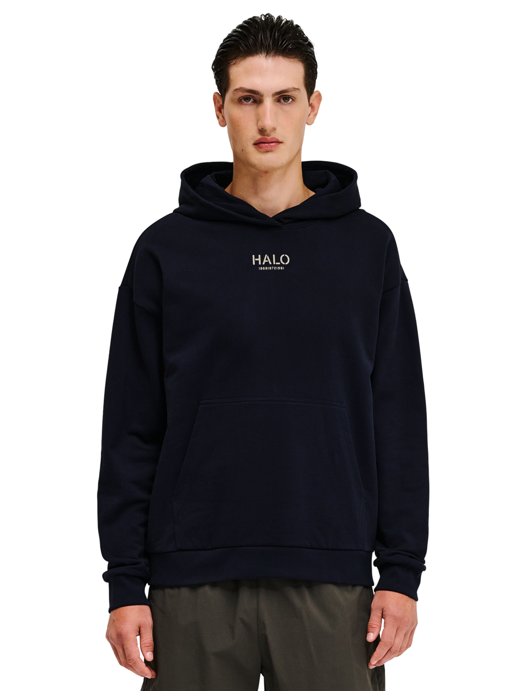 HALO GRAPHIC HOODIES, DEEP WELL, model