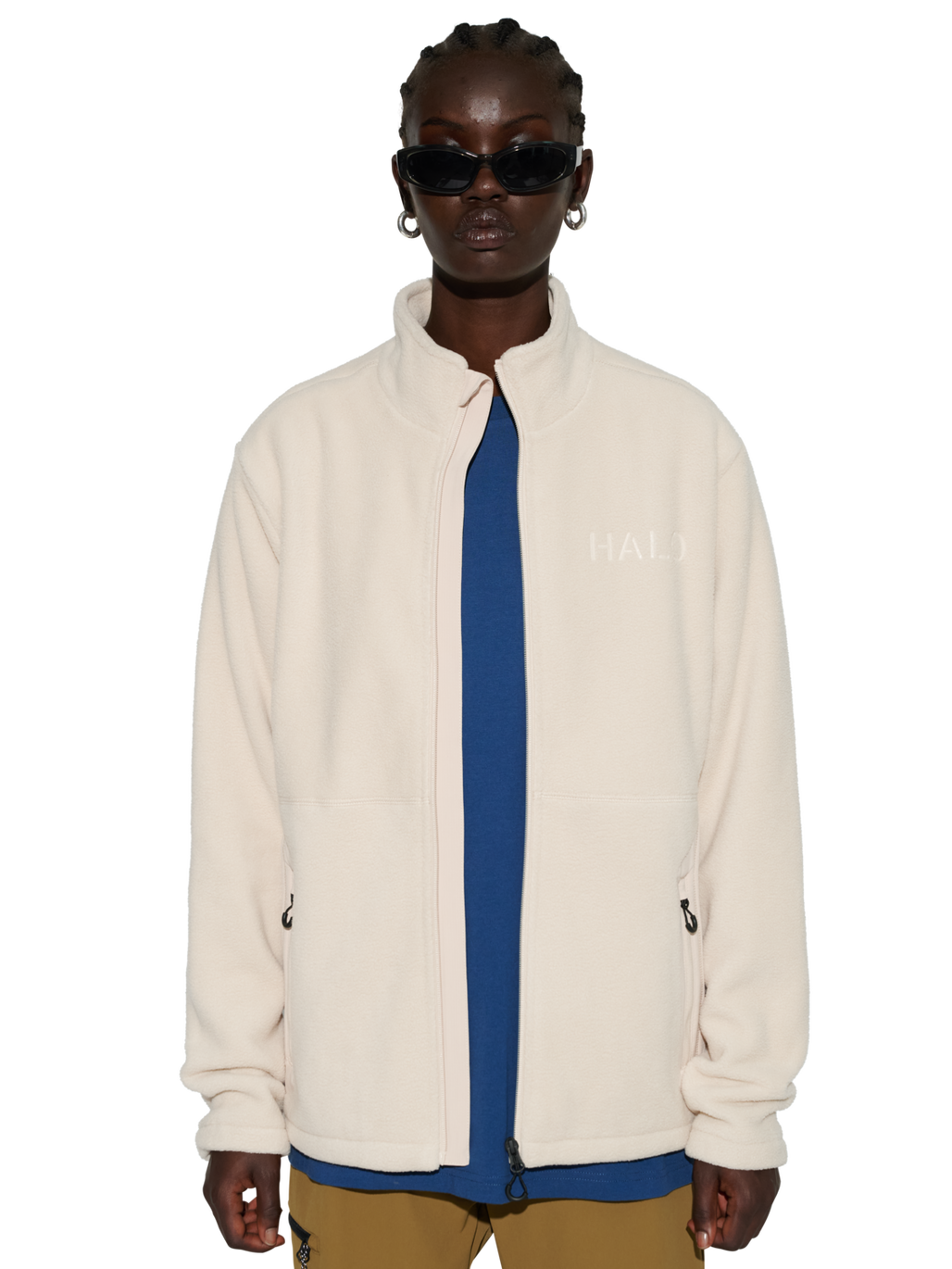 HALO ATW TEDDY FLEECE JACKET, OYSTER GRAY, model