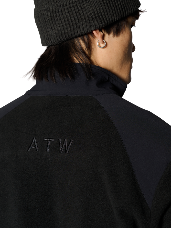 HALO PANELED FLEECE JACKET, BLACK, model