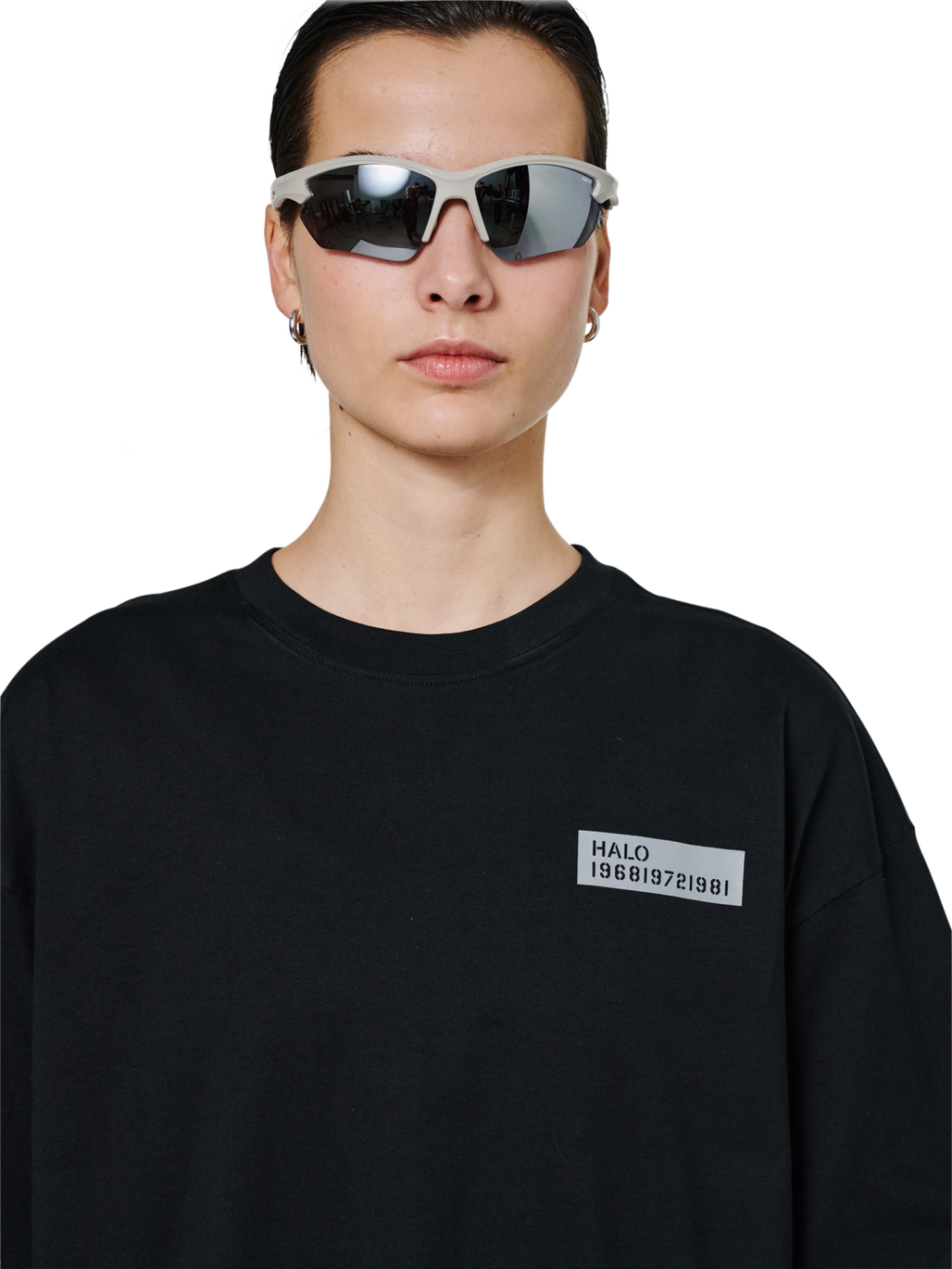 HALO GRAPHIC BOXY T-SHIRT, BLACK/GRIFFIN/GRIFFIN, model