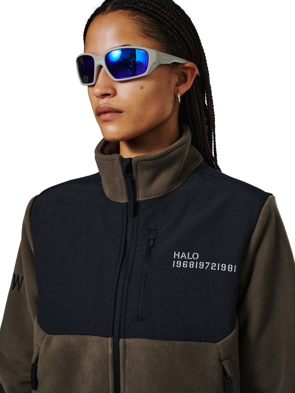 HALO BLOCKED ZIP FLEECE, MAJOR BROWN, model