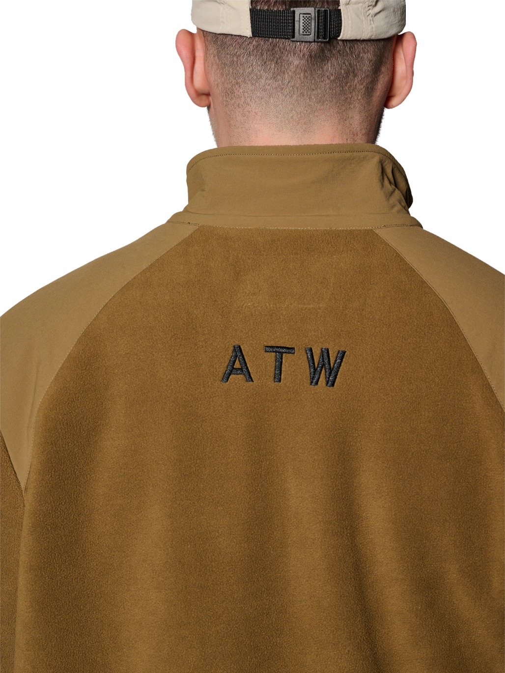 HALO PANELED FLEECE JACKET, KANGAROO, model