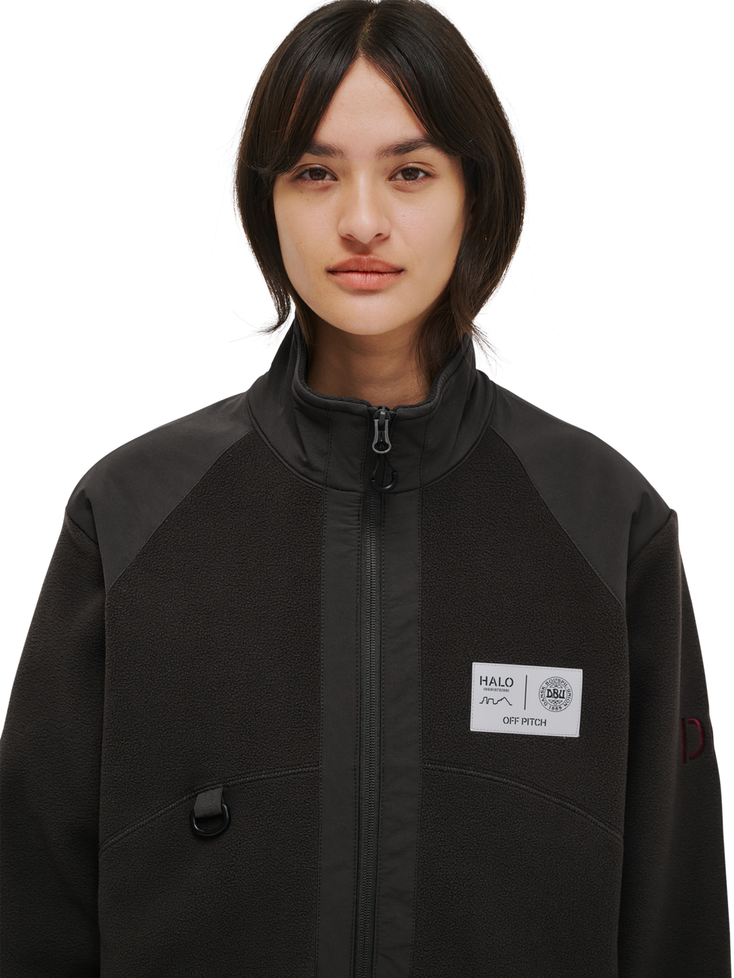 HALO DBU PANELED FLEECE JACKET, RAVEN, model