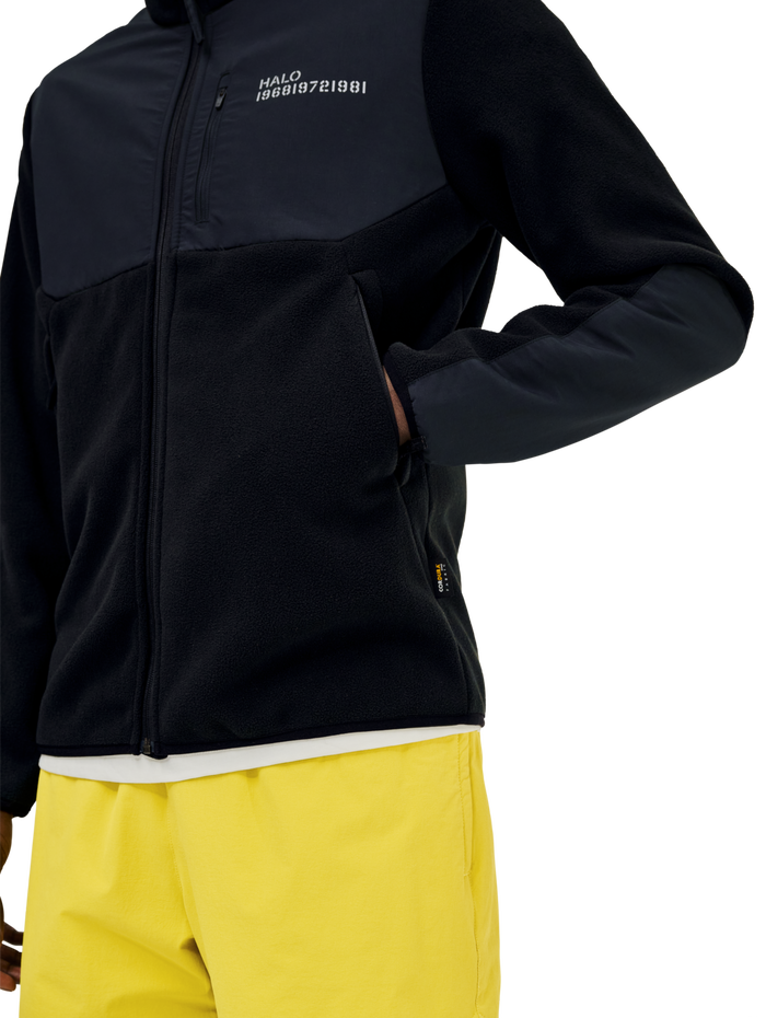 HALO BLOCKED ZIP FLEECE, BLACK, model