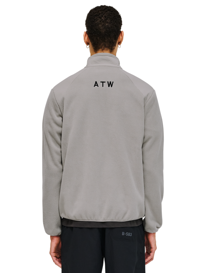 HALO PANELED FLEECE JACKET, MOURNING DOVE, model