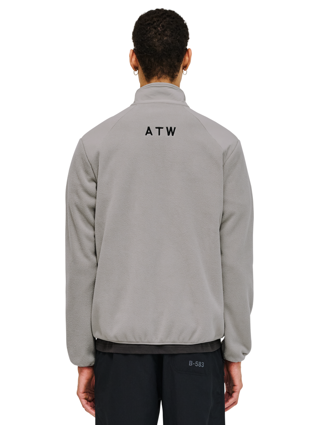 HALO PANELED FLEECE JACKET, MOURNING DOVE, model