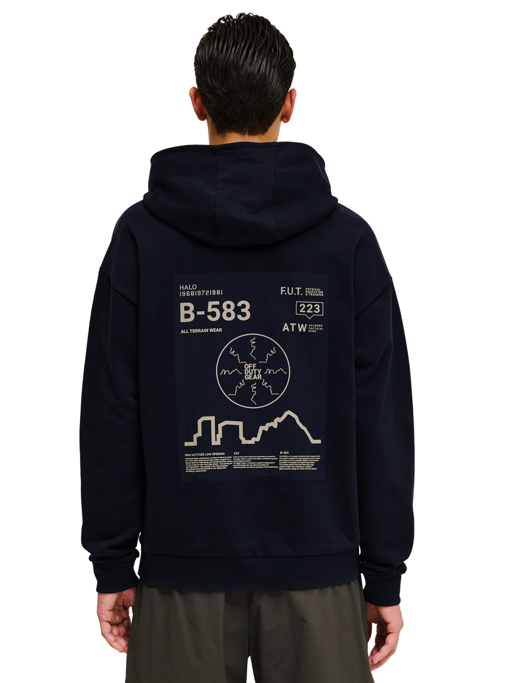 HALO GRAPHIC HOODIES, DEEP WELL, model