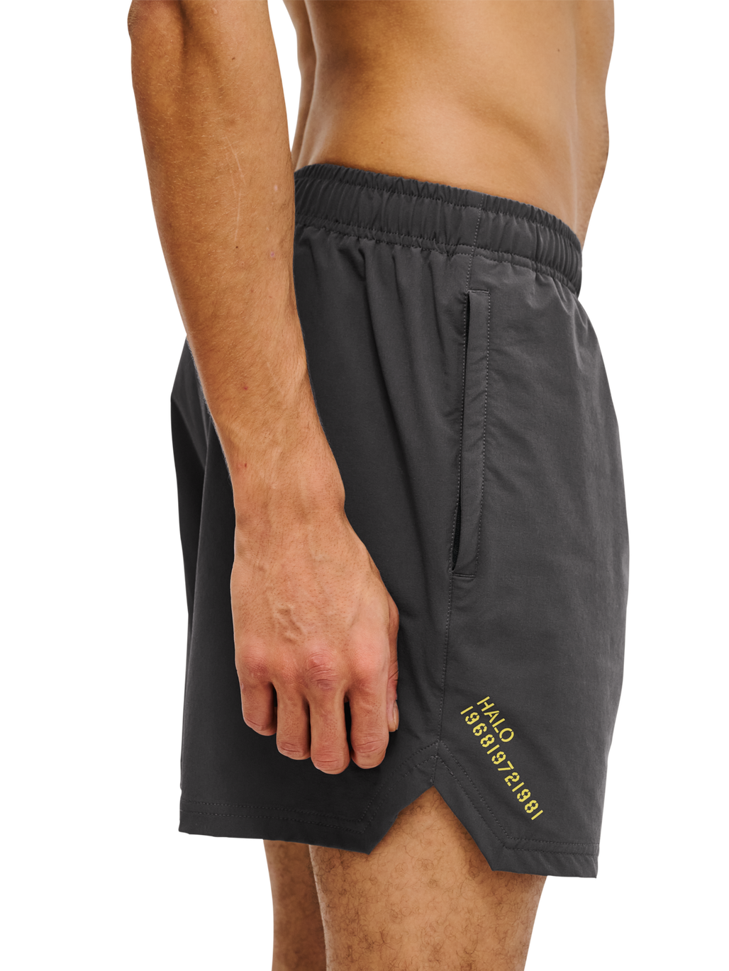 HALO SHORTS, RAVEN/WARM OLIVE, model