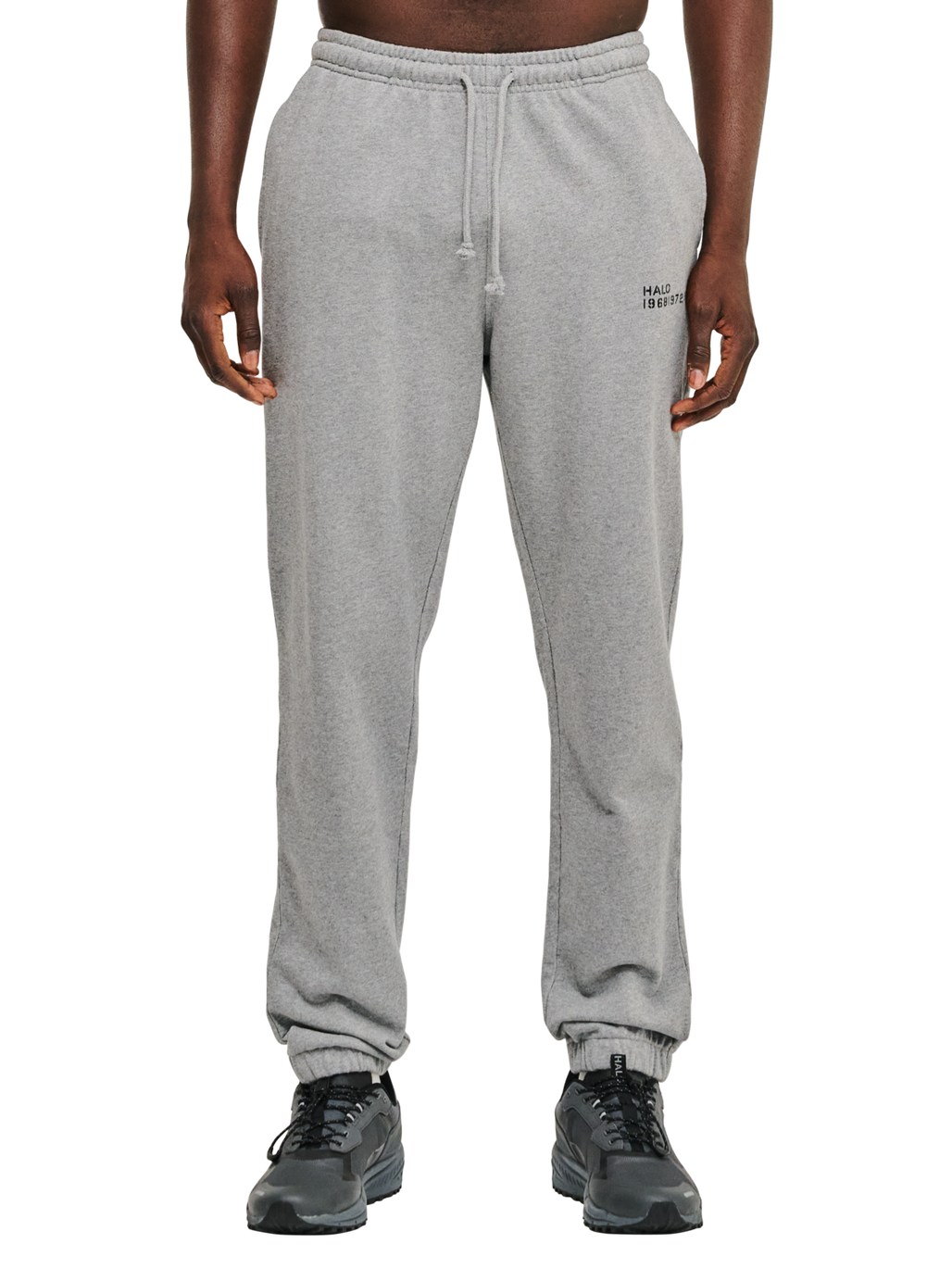 HALO ESSENTIAL SWEATPANTS, GREY MELANGE, model