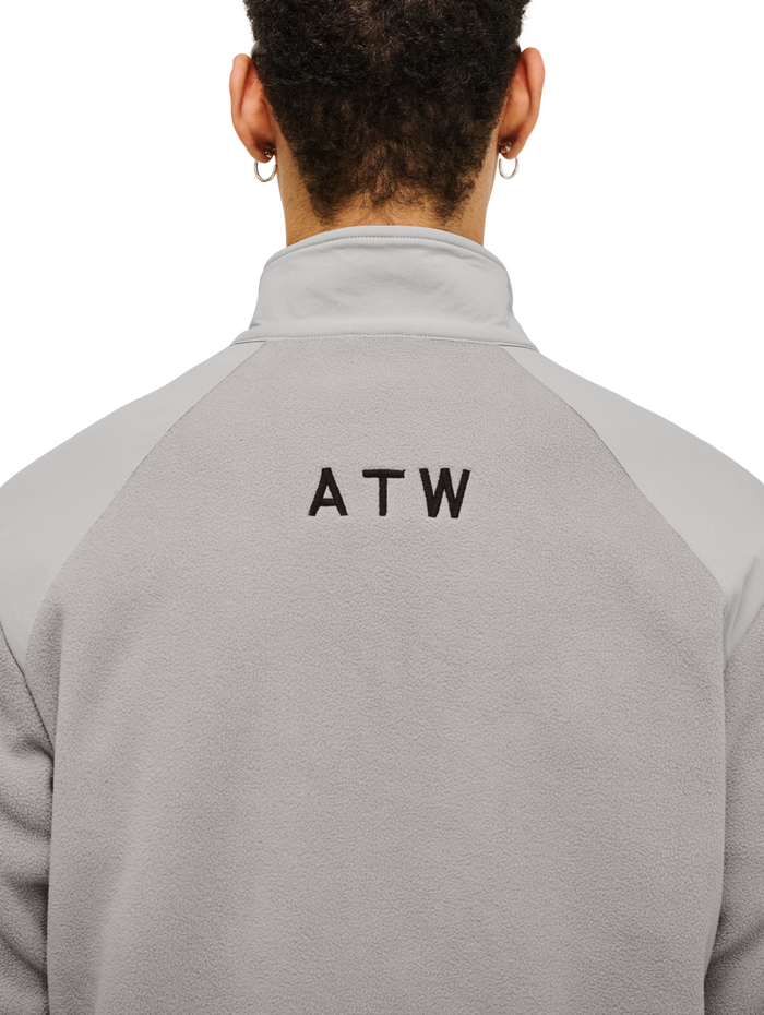 HALO PANELED FLEECE JACKET, MOURNING DOVE, model