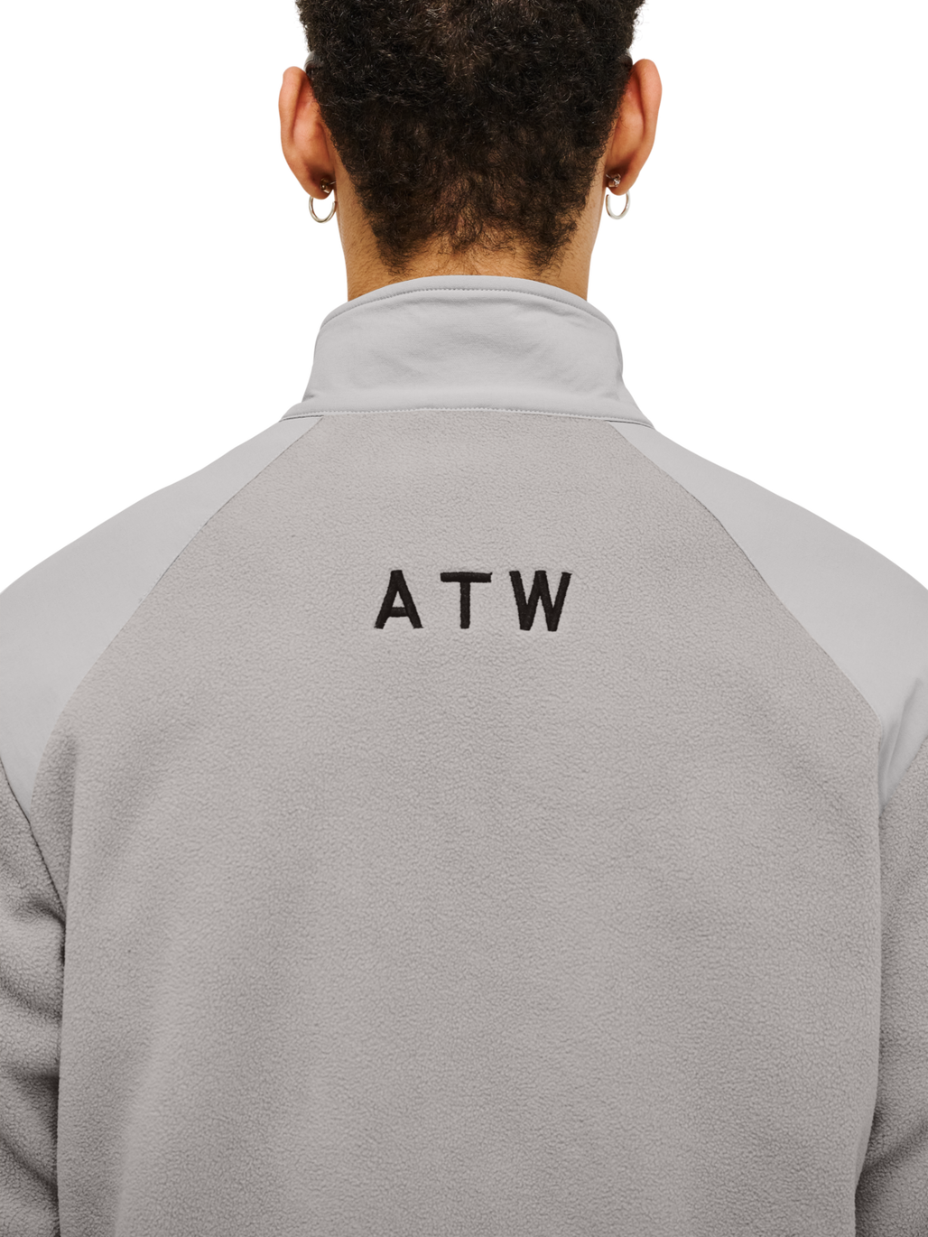 HALO PANELED FLEECE JACKET, MOURNING DOVE, model