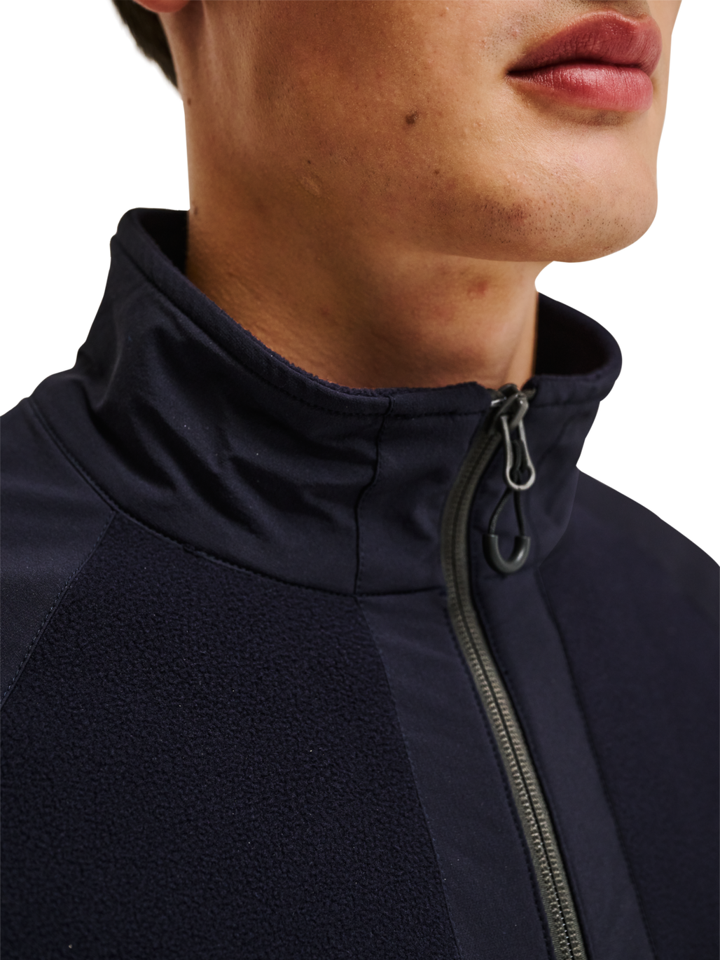 HALO PANELED FLEECE JACKET, DEEP WELL, model