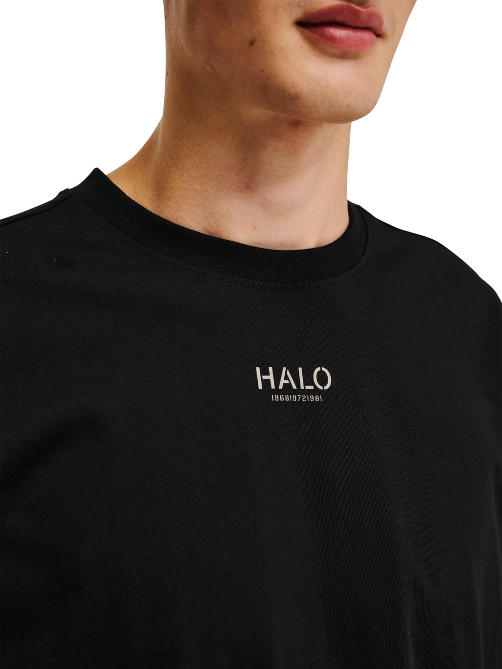 HALO GRAPHIC BOXY T-SHIRT, BLACK/SENECA ROCK, model