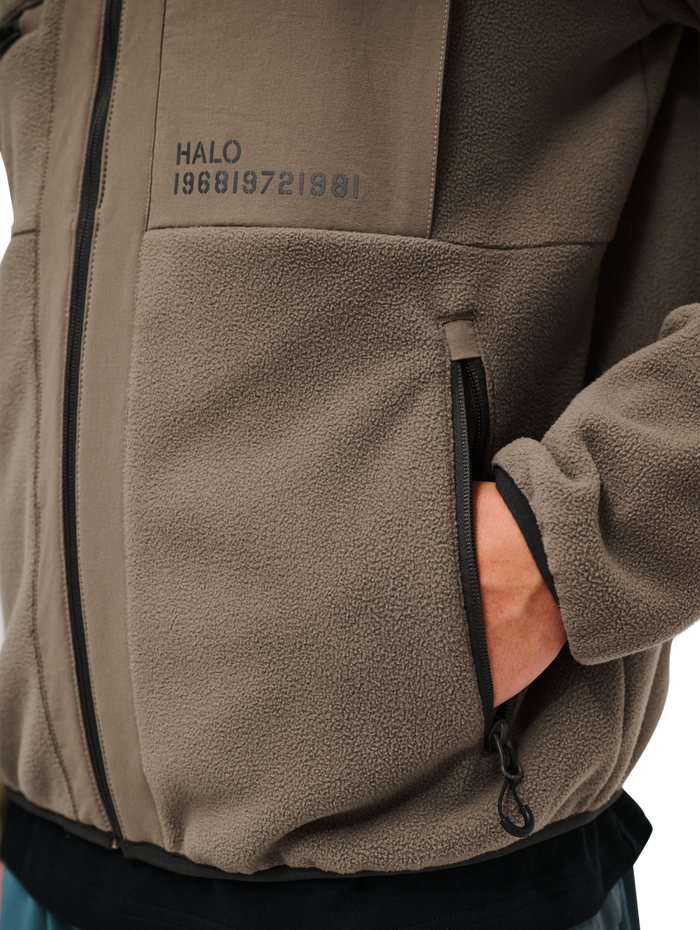 HALO PANELED FLEECE JACKET, CHOCOLATE CHIP, model