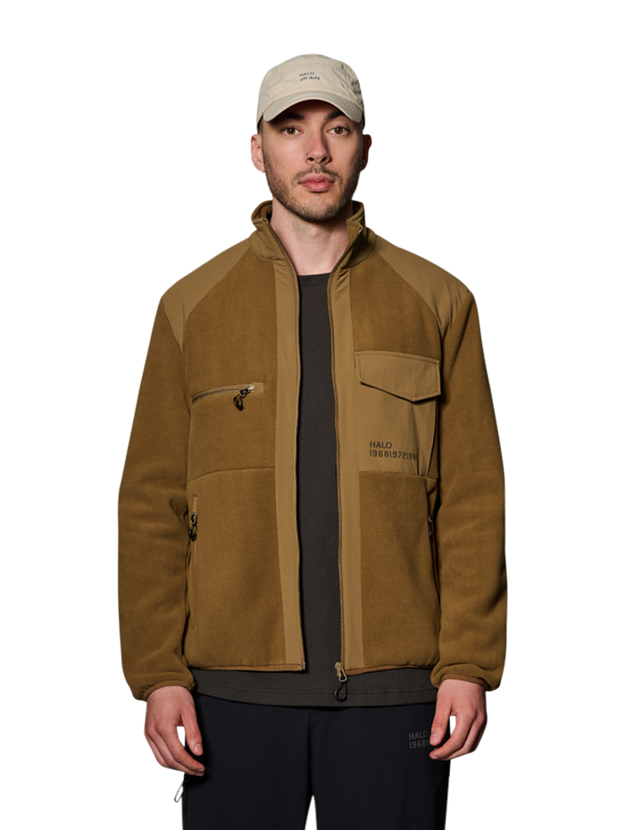 HALO PANELED FLEECE JACKET, KANGAROO, model