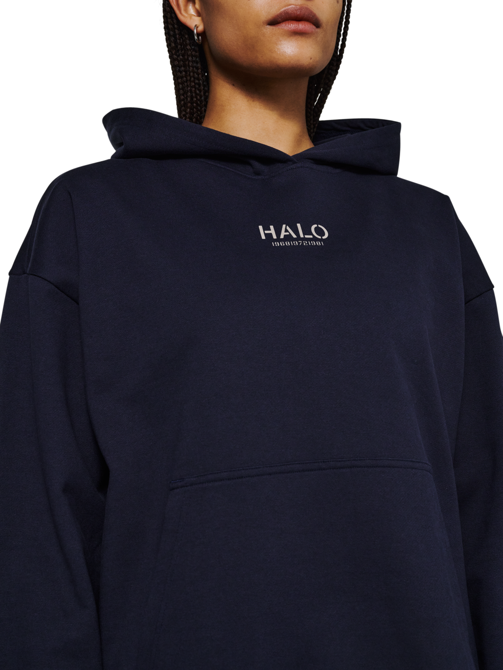 HALO GRAPHIC HOODIES, DEEP WELL, model