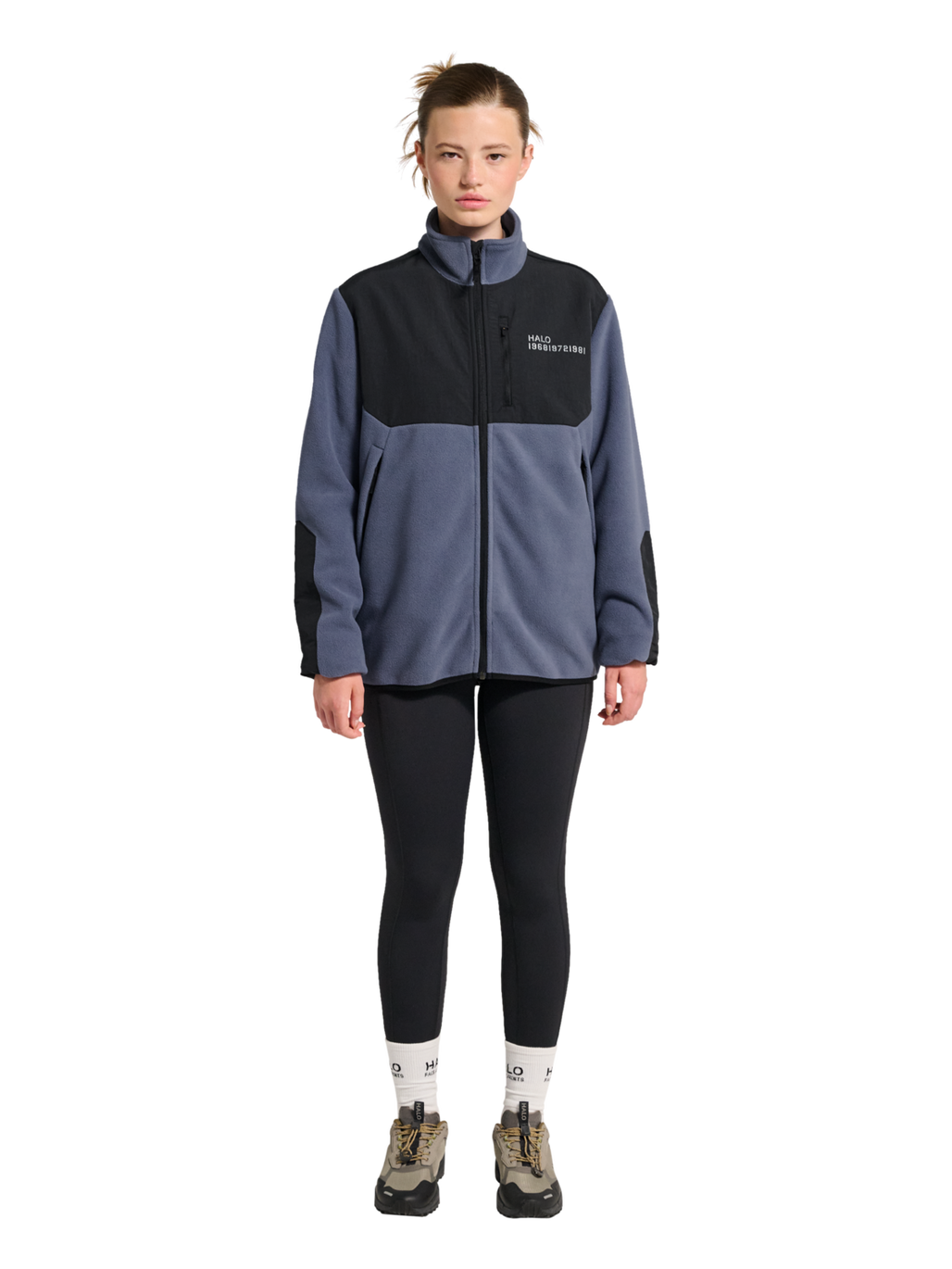 HALO BLOCKED ZIP FLEECE, GRISAILLE, model