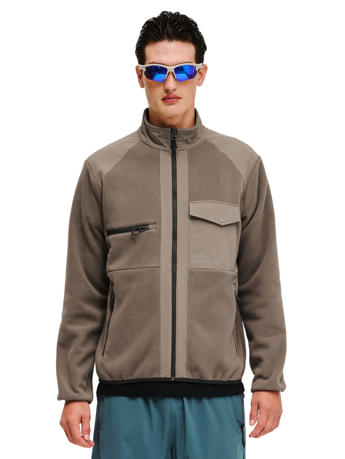 HALO PANELED FLEECE JACKET, CHOCOLATE CHIP, model