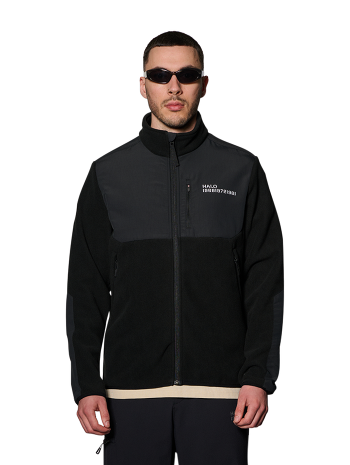 HALO BLOCKED ZIP FLEECE, BLACK, model